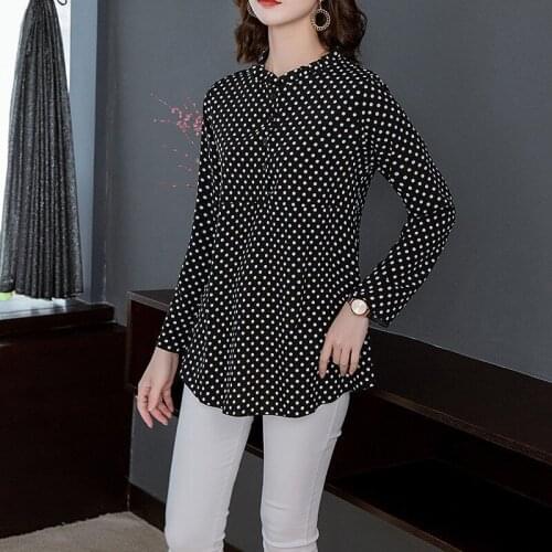 Chiffon Dots Print Summer Style Long Sleeve Loose Blouses Shirts O-Neck Plus Size Women Fashion Casual Blusas TopsDM0117