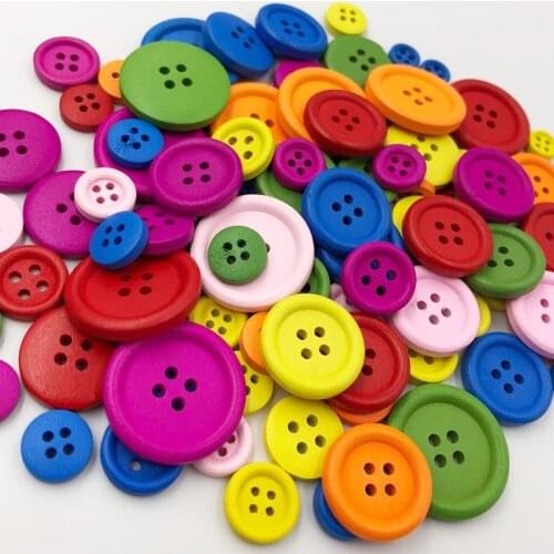 50Pcs 4 Holes Mixed Size Wood Buttons For Craft Round Sewing Buttons Scrapbook DIY Home Decoration Accessories WB535