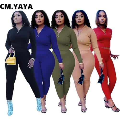 CM.YAYA Activewear Ribbed Womens Set Sweater Tops Legging Pants Matching Set Knitted Tracksuit Fitness Two 2 Piece Set Outfit