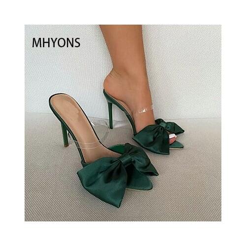 Summer Clear Cup High Heels Pumps Woman Transparent PVC Pointed Toe Crystal Bow Knot Slingback Sandals Sexy Party Dress Shoes