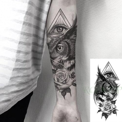 Waterproof Temporary Tattoo Sticker Big Eye Owl Rose Triangle Tattoo Fake Tattoo Flash Arm Leg Tattoo Body Art for Boy Women Men