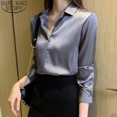 Office Lady Silk Blouse New Satin Shirts Women Chiffon Blouses Spring Turn Down Collar Long Sleeve Tops Casual Loose Tops 12803
