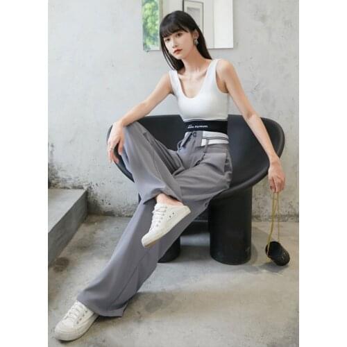 Womens Pants Early autumn Thin Wide Leg Pants For Casual Dress High Waist Lengthen Loose Fit Button Fly Femme Elegant Pants