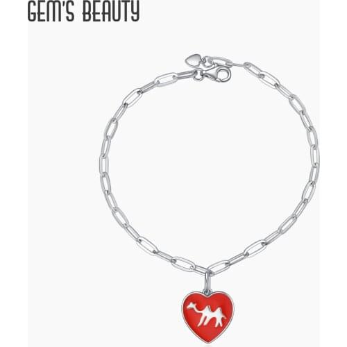 GEMS BEAUTY 18K White Gold Filled 925 Sterling Silver Heart Bracelet Enamel Camel Charm Link Chain Bracelet For Women Jewelry