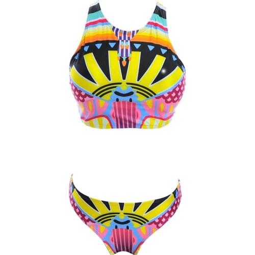 Women Sexy Swimsuit Scoop Neck Striped Swimwear Female Bikini Set Summer Beachwear Bathing Suit Push Up Tie Swimwear Biquinis