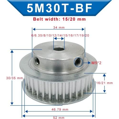 Timing Pulley 5M-30T Bore 6/6.35/8/10/12/12.7/14/15/16/17/19/20 mm Pulley Slot Width 16/21 mm For Width 15/20mm 5M-timing belt