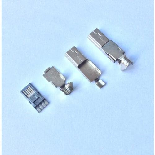 10sets Mini USB 5PIN Welding T Type Male Plug Connectors Charger 5P USB Tail Charging Socket 3 in 1 Metal Plug