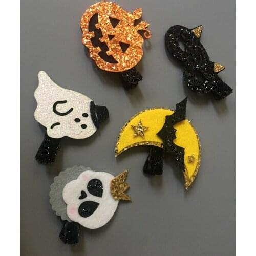10pcs Fashion Cute Glitter Halloween Hairpins Solid Felt Ghost Pumpkin Mask Hallowmas Hair Clips Princess Party Headwear