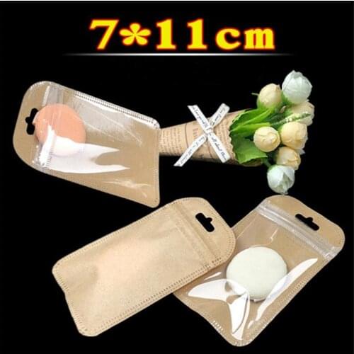 100pcs/lot Mini Kraft Paper Zip Lock Bag One Side Clear Jewelry Packaging Bag Plastic Zipper Pouch