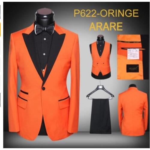 2018 Tailor-Made Orange Men Suit Slim Fit Jacket Groom 3 Piece Wedding Suits for Men Prom Tuxedo Costumes Blazer Terno Masculino