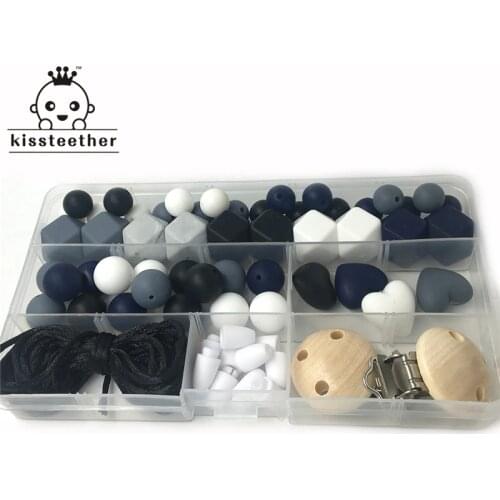 Baby Teether Toy Bright Colors Silicone Teething Pacifier clip Kit Geometric Hexagon Silicone Teething Bead DIY Nursing Necklack