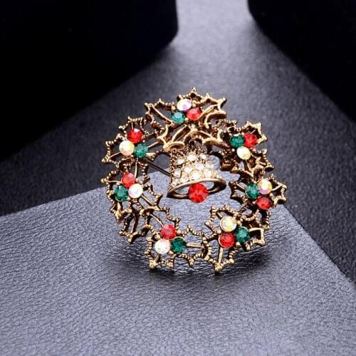 Enamel Christmas Tree Bell Brooch Pin Christmas Gifts Jingle Bell Brooches Charm Crystal Christmas Gift New Year Gift