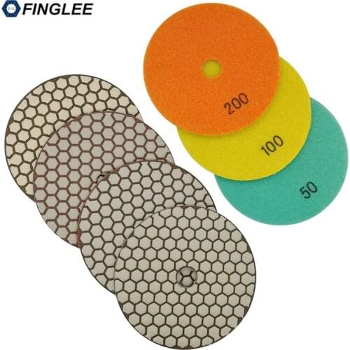 FINGLEE 7pcs/lot 5 inch Dry Diamond polishing pad Granite,marble,Concrete Ceramic Stone work restoration