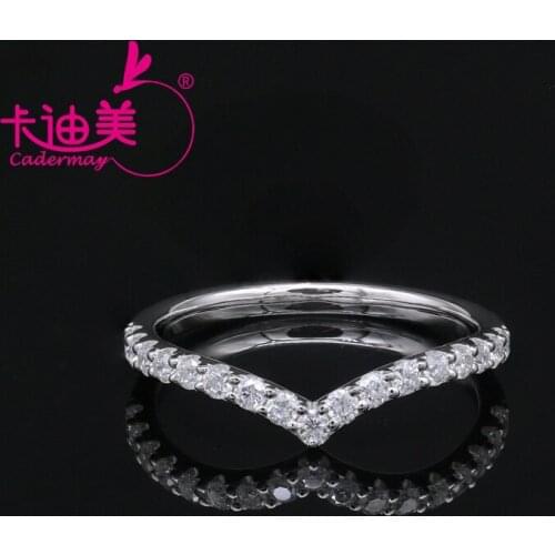 CADERMAY Classic Silver 925 V Shaped Moissanite Diamond Eternity Ring For Women And Girls