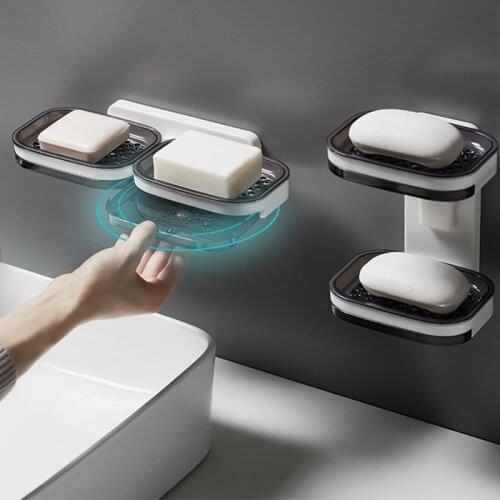 1Pc Creative Plastic Bathroom Soap Dish Holder Wall-mounted Sponge Storage Shelf Toilet Draining Plate