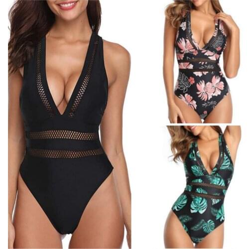 Womens sweaters large European and American sexy solid one-piece swimsuit large size