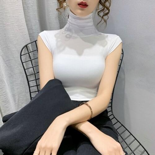 Summer Pure Cotton Tank Tops Women Turtleneck Designer Vest Sexy Feminine Cami Female Crop Tops White Black Underwear Pullover