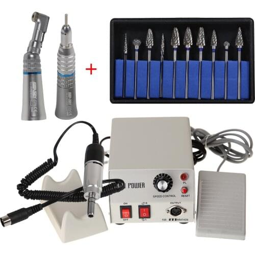 Micromotor Dental Dentist Polisher N2+Contra Angle & Straight Nosecone+35,000rpm Electric Micro Motor+10*HP2.35mm Polisher Burs