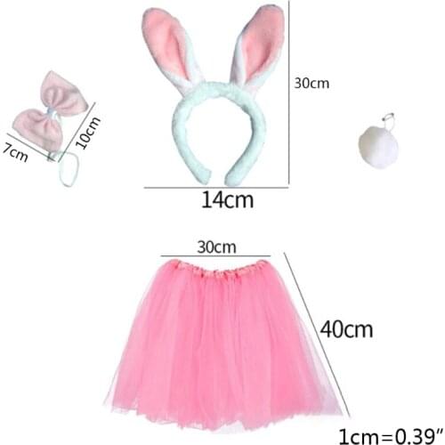 Easter Bunny Costume Set Rabbit Ears Headband Bow Tie Plush Tail with Pink Tutu Skirt Cosplay Accessories Party Supplies