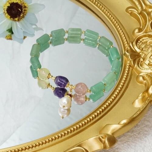 Natural Freshwater Pearls/Garnet/Amethyst/Strawberry Quartz Pink Crystal Beads Strand Bracelets for Women Fashion Jewelry YBR293