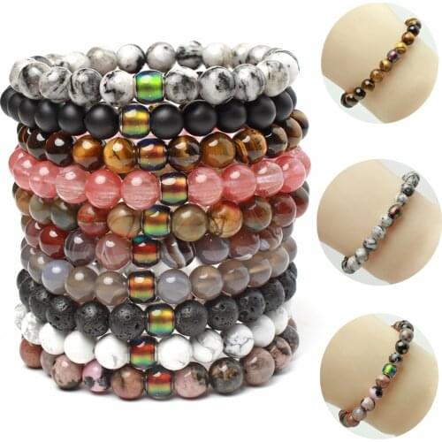 New Fashion Thermochromic Bracelet Bangle Men Women Tiger Eye Stone White Turquoise Natural Stone Beaded Bracelet Jewelry Gift