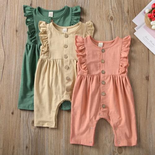 6M-18M Newborn Infant Baby Girl Clothes Ruffle Romper Jumpsuit Sleeve Solid Outfit Clothing