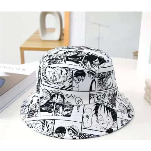 Anime One Piece Casual Canvas Bucket Hat Fisherman Hat Teenger Outdoor Cap Hip Hop Cap Boonie Hat Summer Men Women Sun Cap
