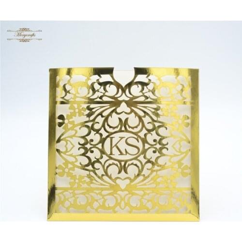 Personalized custom initials laser cut wedding invitations pocket