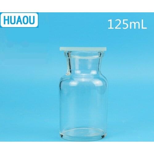 HUAOU 125mL Gas Collecting Bottle Transparent Clear Glass with Ground - In Glass Sheet Collector Laboratory Chemistry Equipment