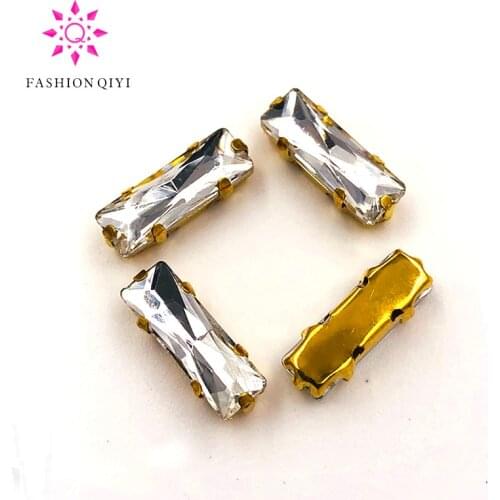 NEW 5X10mm/5X15mm White Straight strip sew on rhinestones gold bottom rectangle shape loose rhinestones DIY wedding decoration