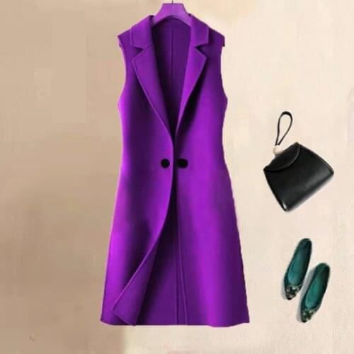 Plus size 4XL Long Woolen Vest Jacket Womens Spring Autumn Fashion Slim Temperament Sleeveless Coat Casual Female Waistcoat