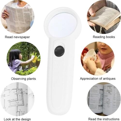 Handheld 15X Magnifier with 2 LED Light Aid Reading for Seniors Newspaper Reading Loupe Jewelry Antique Appreciation