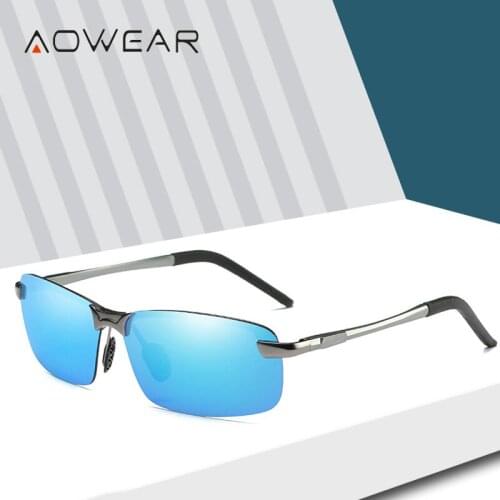 AOWEAR Classic Polarized Sunglasses for Men Women Vintage Remiless Sun Glasses Men Retro Sunglass with Accessories Oculos Gafas