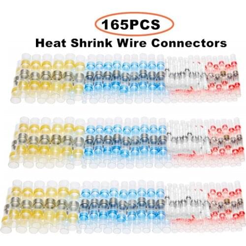 165PCS Heat Shrink Wire Connectors Seal Solder Sleeves Waterproof Insulated Butt Electrical Cable Terminals Connector Kit