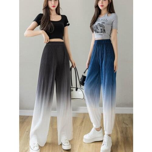 Womens Pant High Waist Gradient Color Design Feeling Ice Silk Drape Korean Fashion Loose Thin Straight Harajuku Casual y2k traf