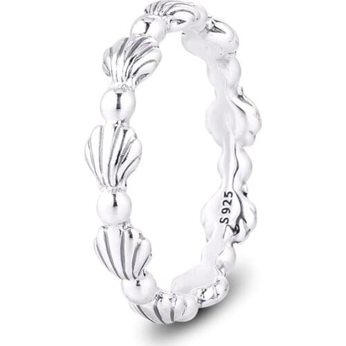 2020 Summer New 925 Sterling Silver Beaded Seashell Band Rings for Women Wedding Ring Fine Jewelry bague femme