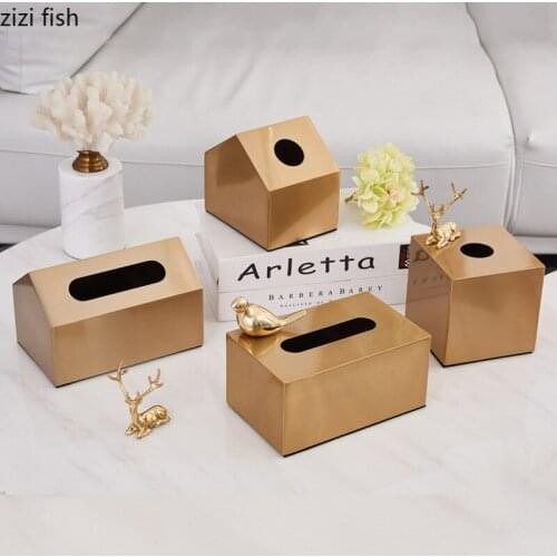 Golden Brass Tissue Box Magnetic Adsorption Metal Animal Decorative Tissue Boxes Tabletop Napkin Holder Paper Towel Organizer