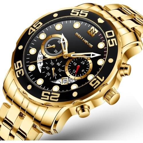 Gold Mens Watches Top Brand Luxury Wrist Watch Quartz Clock Fashion Watch Men Waterproof Chronograph Relogio Masculino 2021