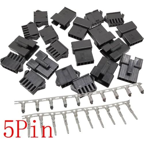 10/20Set SM 5Pin 2.54mm Pitch Male Female Wire Connector Plug Socket Plastic Housing Shell with Metal Terminals JST SM2.54 Black