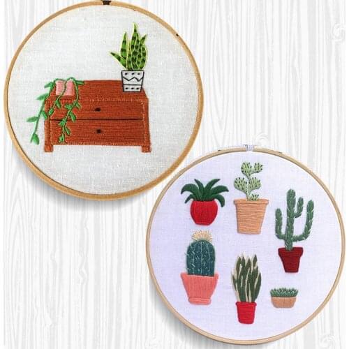2 Sets Plant Cactus Pattern Embroidery Knitting Kit DIY Beginner Cross Stitch Decor Paintings Needlework Fil Tools Material Pack