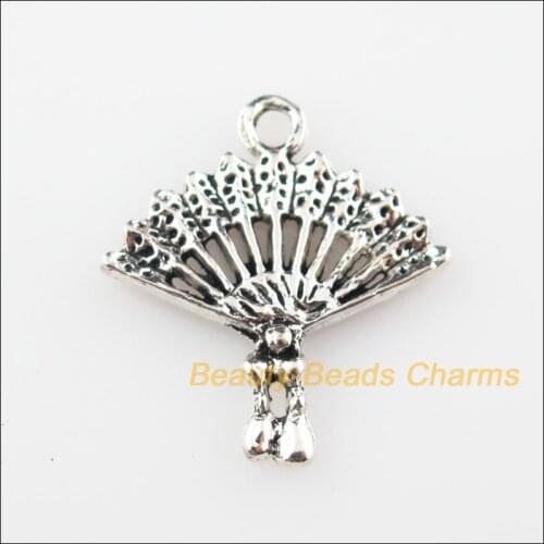 25 New Pendants Classical Fans Tibetan Silver Tone Charms 29.5x21mm