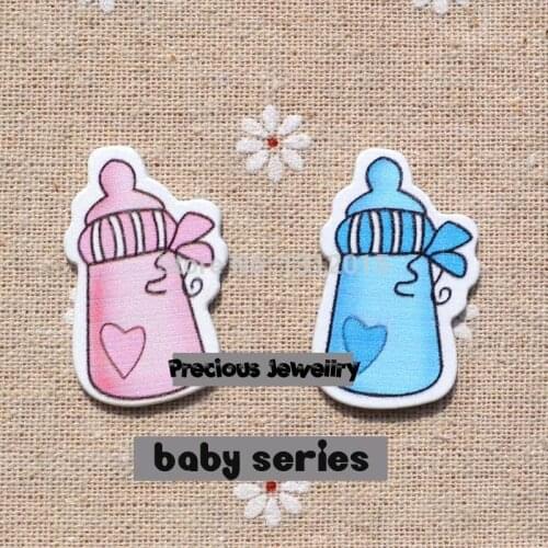 30pcs 36x24mm Cute Blue Pink cartoon Baby Feeder Wood buttons for Crafts and Scrapbooking QC026