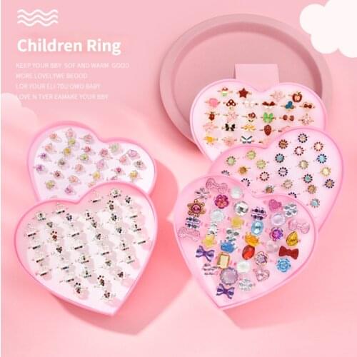 36 Pcs/Box Children Cute Cartoon Flower Vintage Color Open Rings for Girl Punk Hip Hop Adjustable Ring Fashion Jewelry Best Gift