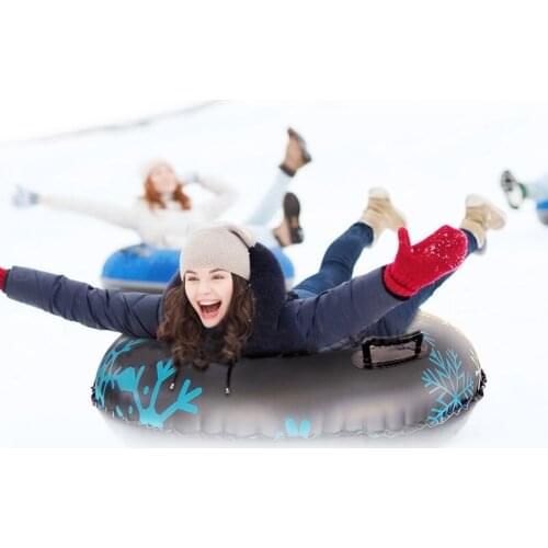 47'' Floated Skiing Board Inflatable Snow Tube Snow Rider Sled w/ Handles Bottom Children Adult Outdoor Snow Tube Skiing Access