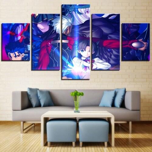 Animation Fate/Stay Night Saber Canvas 5 Pieces Framework Modular Cool Poster Canvas Artwork Home Kids Room Decor Wallpapers