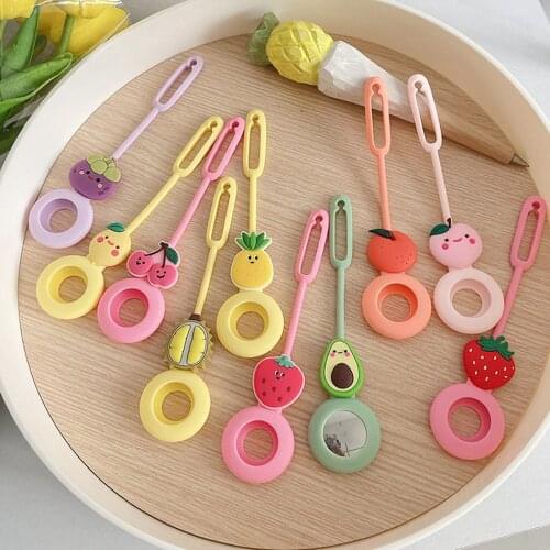 For AirTags Case Soft Silicon Cute Cartoon Fruit Anti-lost Lanyard Design Protection Case For Apple AirTag Locator Tracker Cover