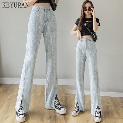 High-waisted Split wide-leg jeans women new summer Boyfriend traf loose design straight mopping pants pantalones de mujer Femme