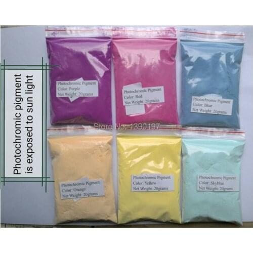 Photochromic Pigments powder color changing exposed to sunlight /UV light. 6colors 20grams each
