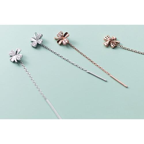 INZATT Real 925 Sterling Silver Chain Tassel Zircon Flower Drop Earrings For Fashion Women Party Fine Jewelry Accessories Gift