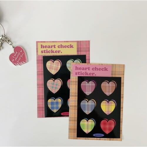 Colorful Plaid Heart Shaped Seal Sticker 2 Sheets Waterproof labels Paster Mobile Phone laptop Decorative Sticker Stationery